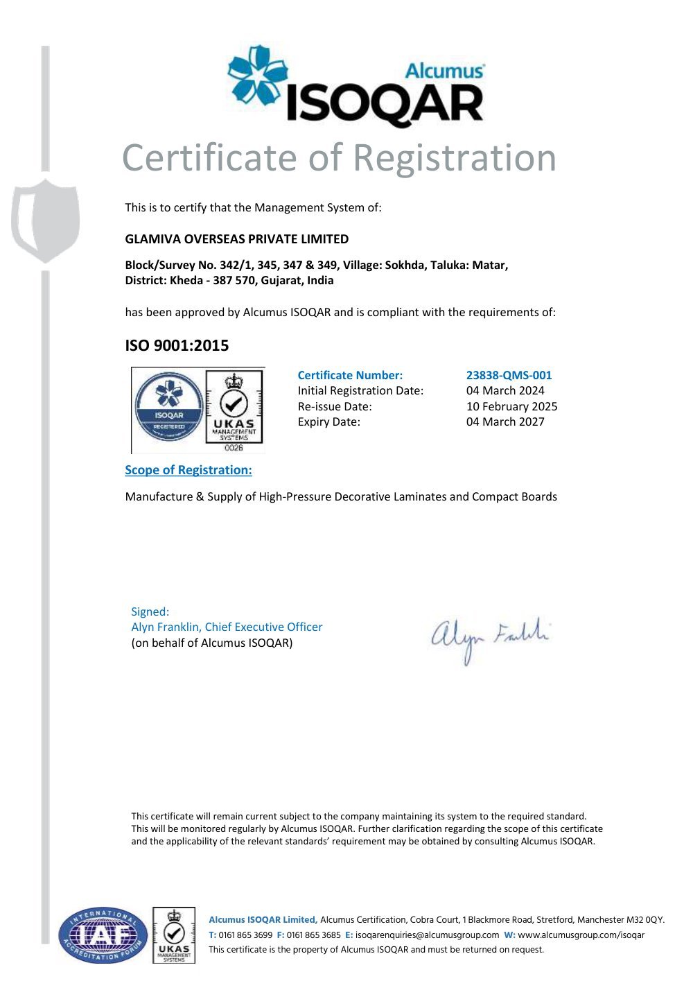 ISO 9001:2015 certificate