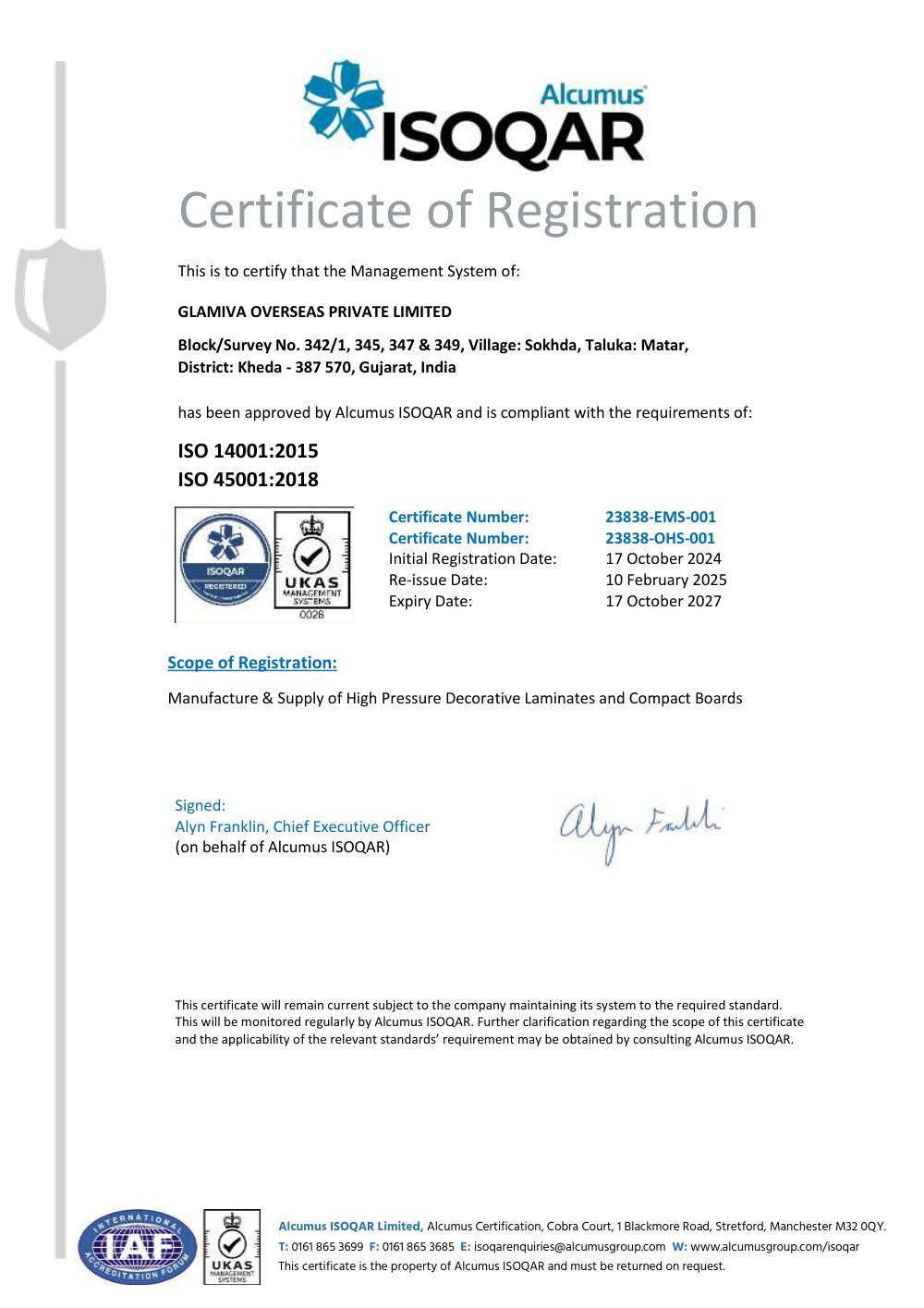 ISO 14001:2015 & ISO 45001:2018 certificate