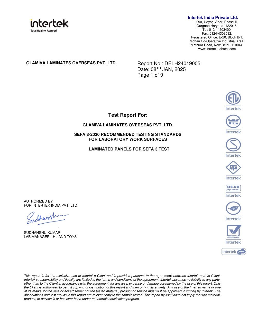 SEFA 3-2020 — Model 8833-LS certificate