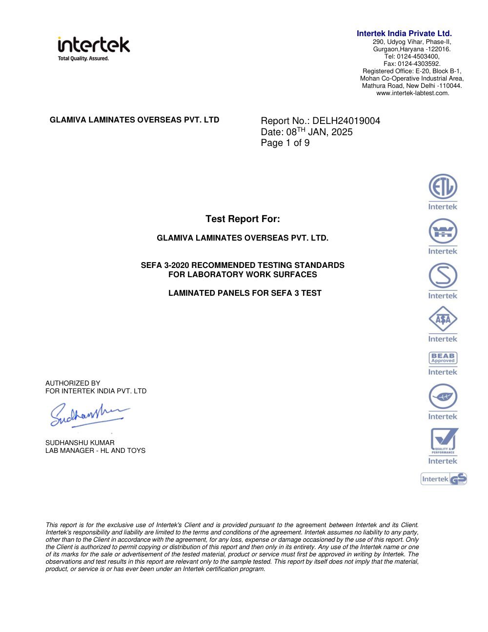 SEFA 3-2020 — Model 8822-LS certificate